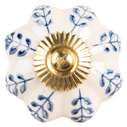 Clayre & Eef Door Knob Ø 4x3 cm Beige Blue Ceramic