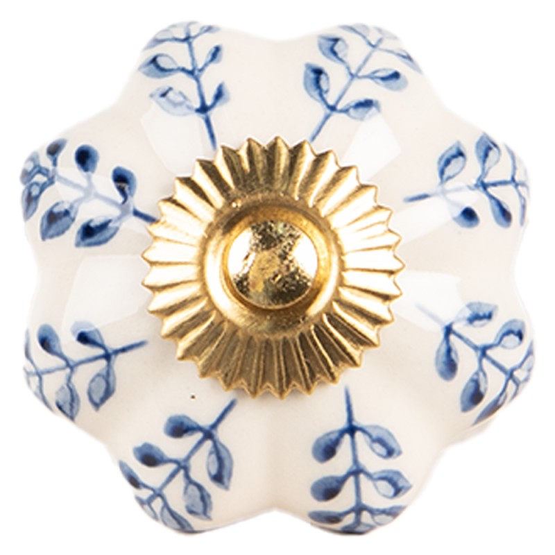 Clayre & Eef Door Knob Ø 4x3 cm Beige Blue Ceramic