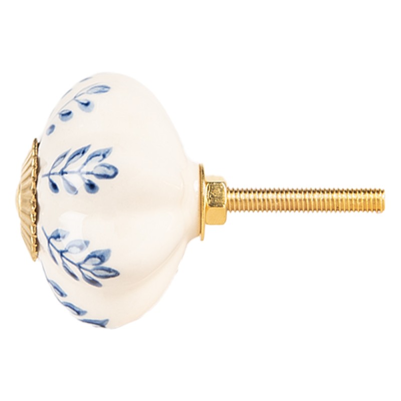 Clayre & Eef Door Knob Ø 4x3 cm Beige Blue Ceramic