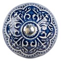 Clayre & Eef Poignée de porte Ø 4x3 cm Bleu Beige Céramique