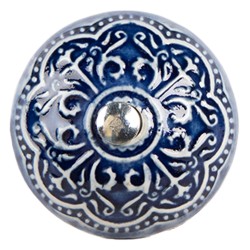 Clayre & Eef Poignée de porte Ø 4x3 cm Bleu Beige Céramique