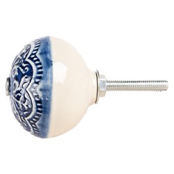 Clayre & Eef Poignée de porte Ø 4x3 cm Bleu Beige Céramique