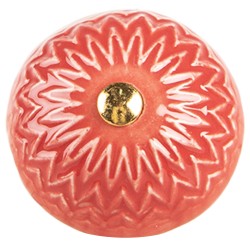 Clayre & Eef Door Knob Ø 4x3 cm Red Beige Ceramic
