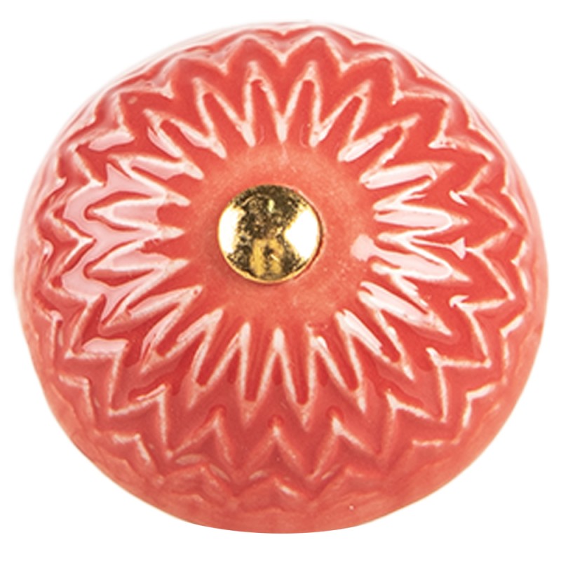Clayre & Eef Door Knob Ø 4x3 cm Red Beige Ceramic