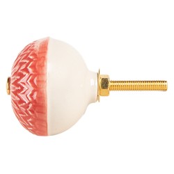 Clayre & Eef Door Knob Ø 4x3 cm Red Beige Ceramic