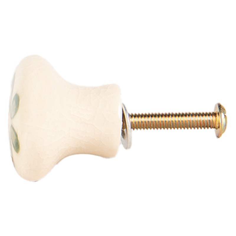 Clayre & Eef Door Knob Ø 3x3 cm Beige Green Ceramic