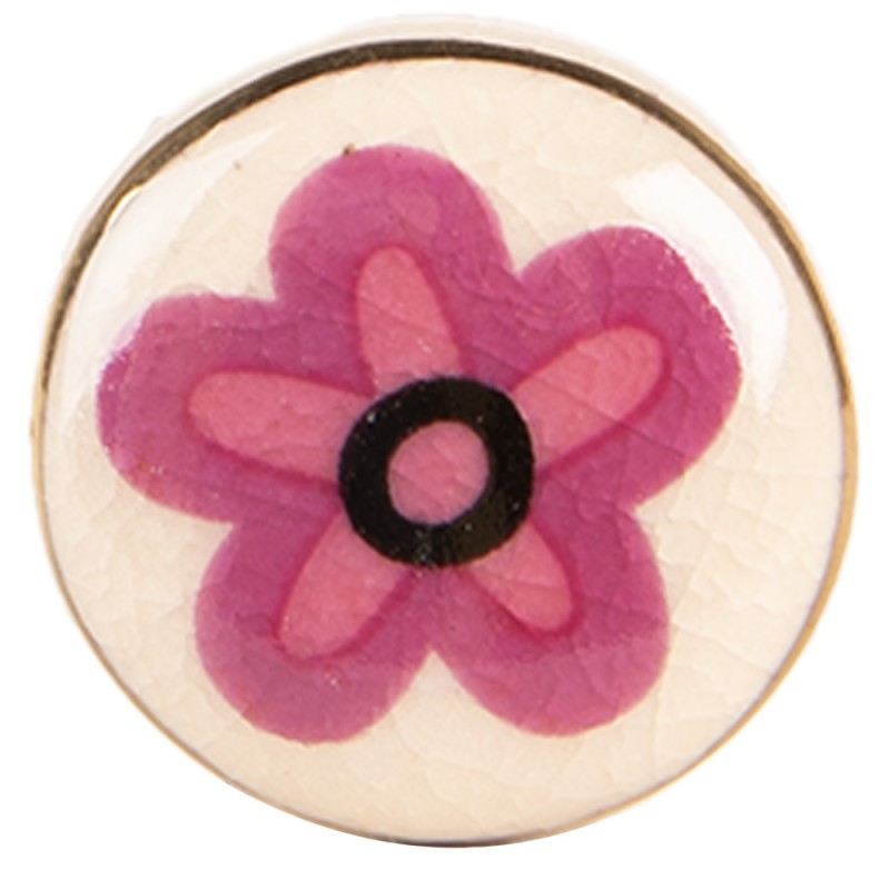Clayre & Eef Door Knob Ø 3x3 cm Beige Purple Ceramic
