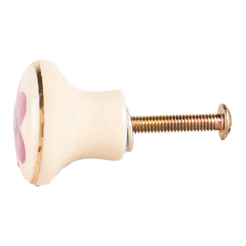 Clayre & Eef Door Knob Ø 3x3 cm Beige Purple Ceramic