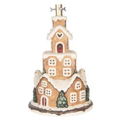 Clayre & Eef Christmas Tree Stand Gingerbread house Ø 35x57 cm Brown Ceramic material