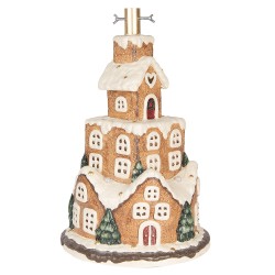 Clayre & Eef Christmas Tree Stand Gingerbread house Ø 35x57 cm Brown Ceramic material