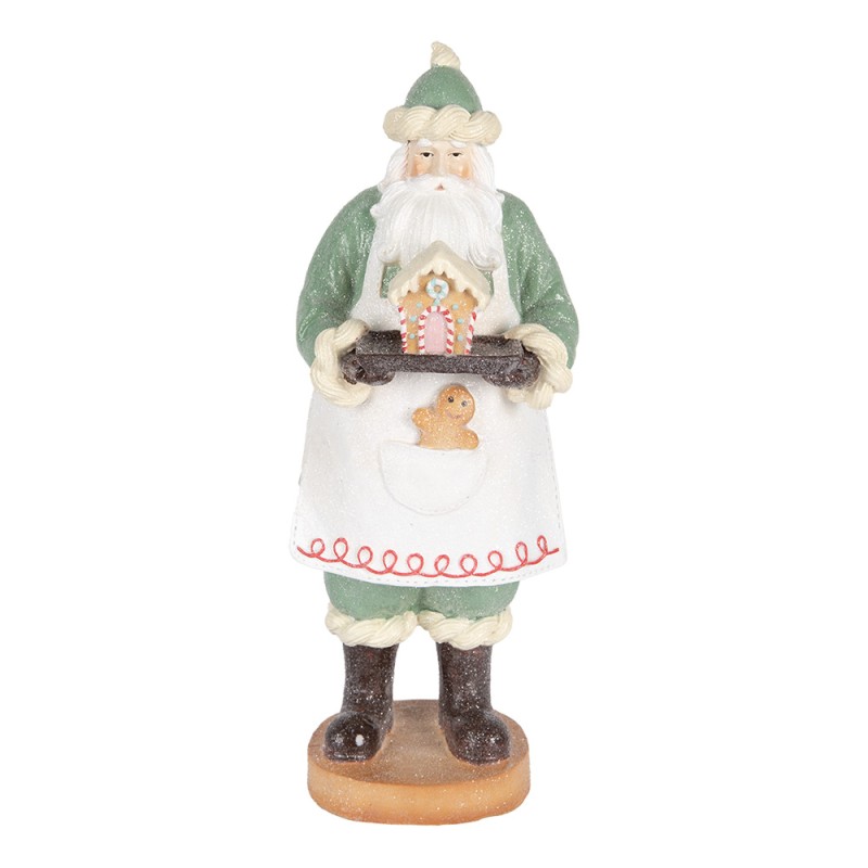 Clayre & Eef Christmas Decoration Figurine Santa Claus 11x11x30 cm Green Plastic