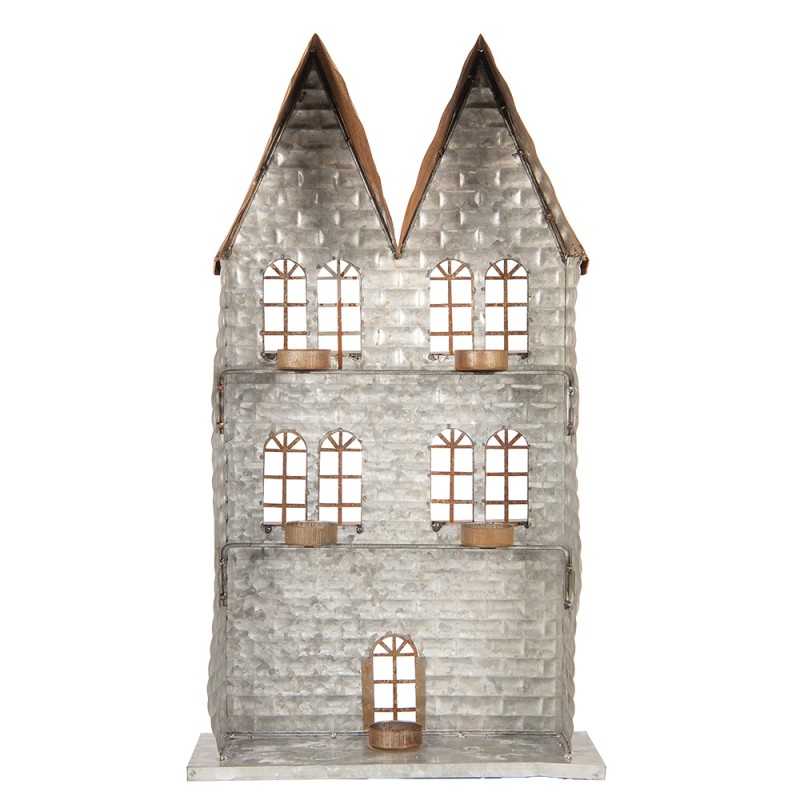 Clayre & Eef Porte-bougie Maison 30x13x54 cm Gris Métal
