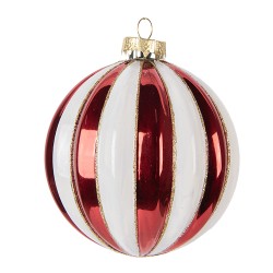 Clayre & Eef Palla di natale Ø 10x11 cm Rosso Bianco Vetro