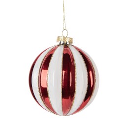 Clayre & Eef Palla di natale Ø 10x11 cm Rosso Bianco Vetro