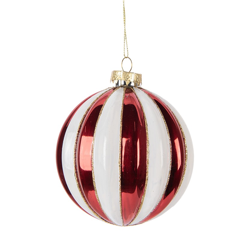 Clayre & Eef Palla di natale Ø 10x11 cm Rosso Bianco Vetro