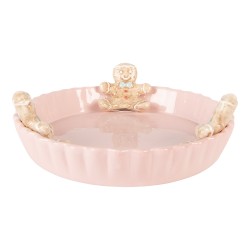 Clayre & Eef Serving Platter Ø 23x7 cm Pink Ceramic Gingerbread man