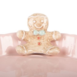 Clayre & Eef Serving Platter Ø 23x7 cm Pink Ceramic Gingerbread man
