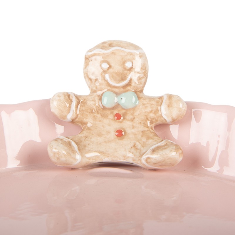 Clayre & Eef Serving Platter Ø 23x7 cm Pink Ceramic Gingerbread man