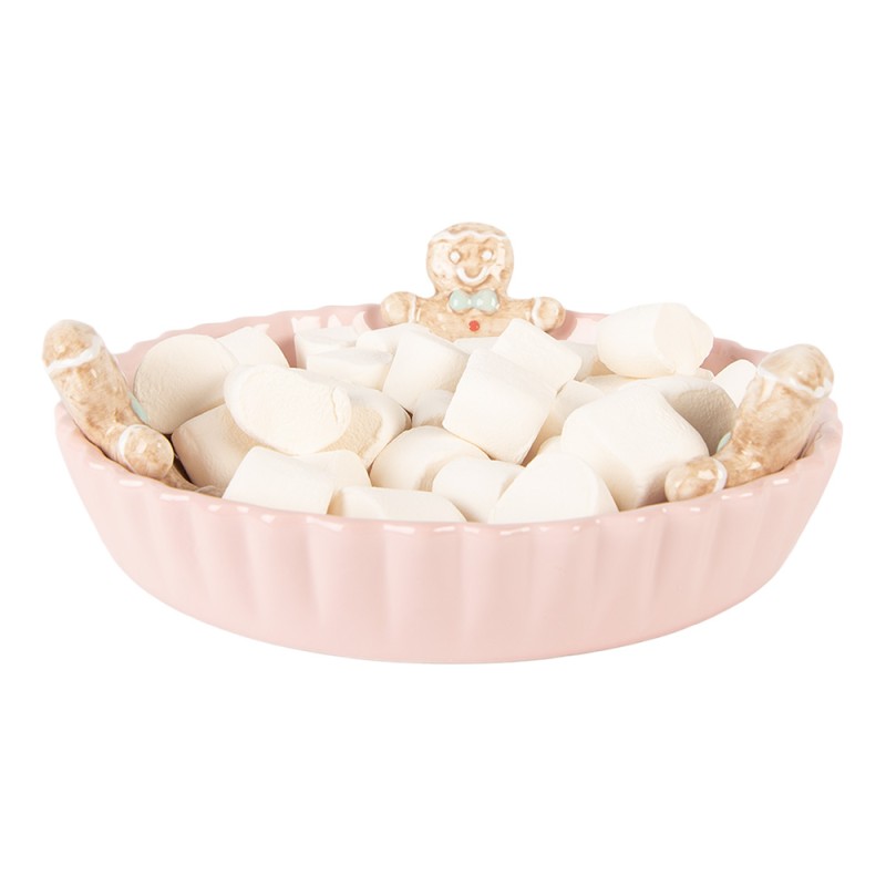 Clayre & Eef Serving Platter Ø 23x7 cm Pink Ceramic Gingerbread man