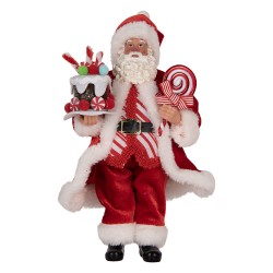 Clayre & Eef Kerstdecoratie Beeld Kerstman 16x8x28 cm Rood Textiel