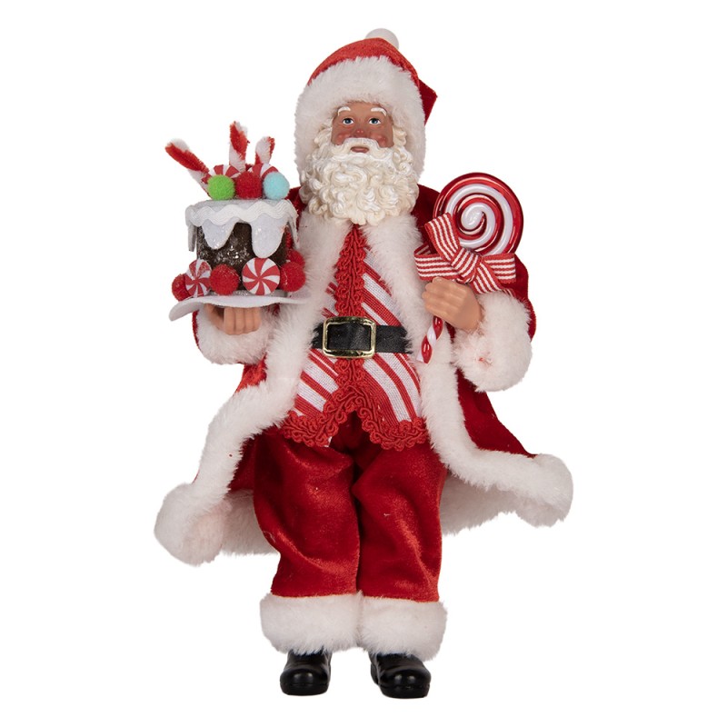 Clayre & Eef Kerstdecoratie Beeld Kerstman 16x8x28 cm Rood Textiel