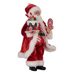 Clayre & Eef Kerstdecoratie Beeld Kerstman 16x8x28 cm Rood Textiel