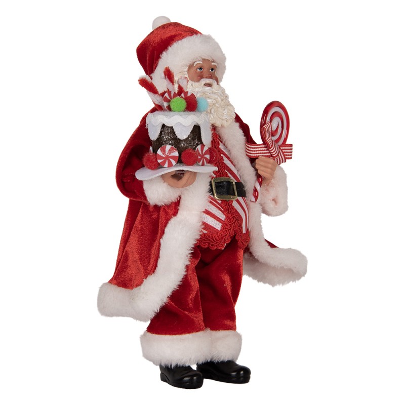 Clayre & Eef Kerstdecoratie Beeld Kerstman 16x8x28 cm Rood Textiel