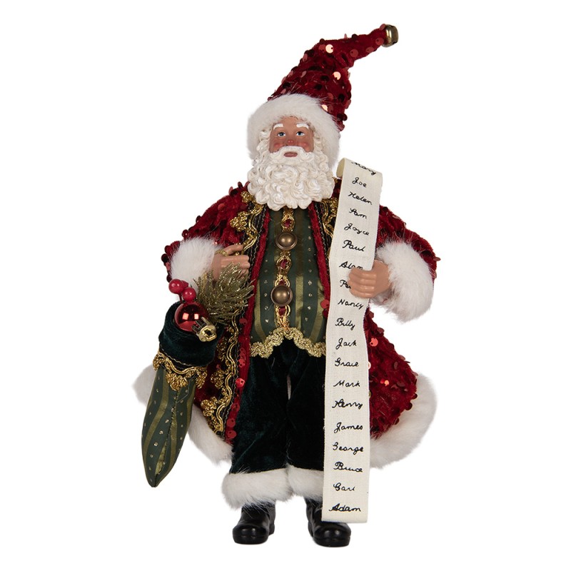 Clayre & Eef Weihnachtsdekorationsfigur Weihnachtsmann 16x8x28 cm Rot Textil
