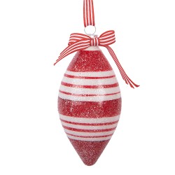 Clayre & Eef Kerstbal Ø 6x12 cm Rood Wit Glas