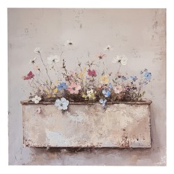 Clayre & Eef Painting 36x36 cm Beige Canvas Flowers