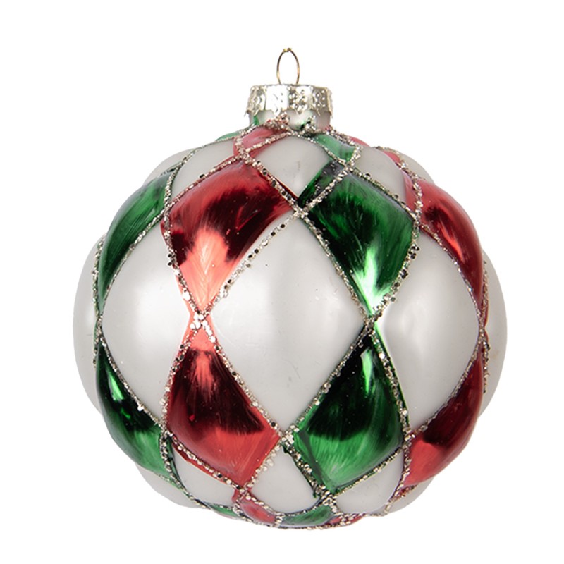 Clayre & Eef Boule de Noël Ø 10x10 cm Blanc Rouge Verre