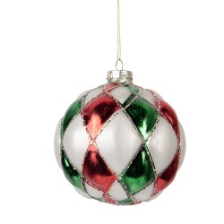 Clayre & Eef Boule de Noël Ø 10x10 cm Blanc Rouge Verre