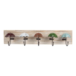 Clayre & Eef Wall Coat Rack 5 Hooks 60x10x12 cm Brown Wood