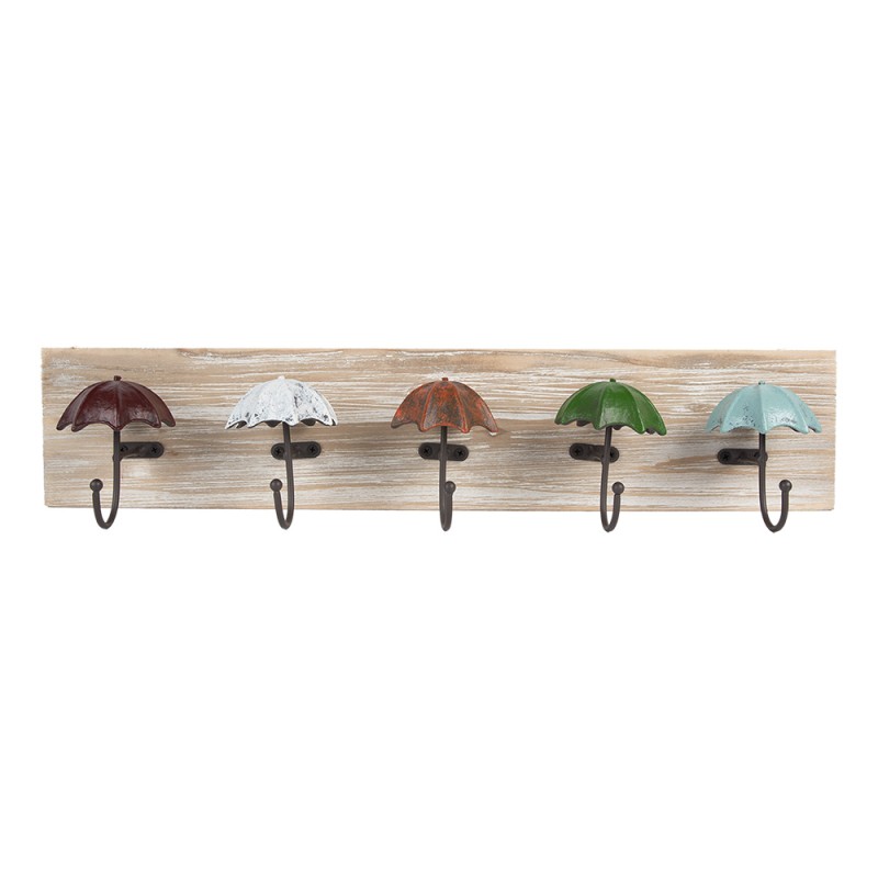 Clayre & Eef Wall Coat Rack 5 Hooks 60x10x12 cm Brown Wood