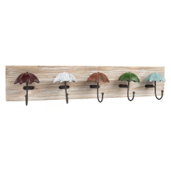Clayre & Eef Wall Coat Rack 5 Hooks 60x10x12 cm Brown Wood