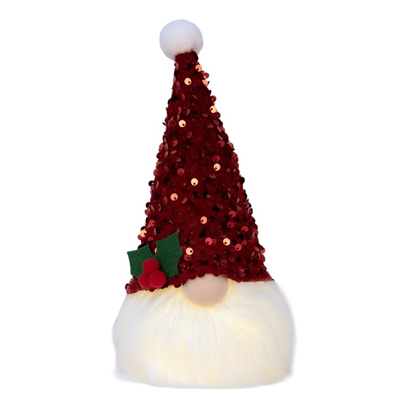 Clayre & Eef Weihnachtsdekoration mit LED-Beleuchtung Zwerg 10x10x25 cm Rot Synthetisch