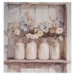 Clayre & Eef Gemälde 51x51 cm Beige Leinwand Blumen