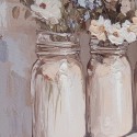 Clayre & Eef Gemälde 51x51 cm Beige Leinwand Blumen