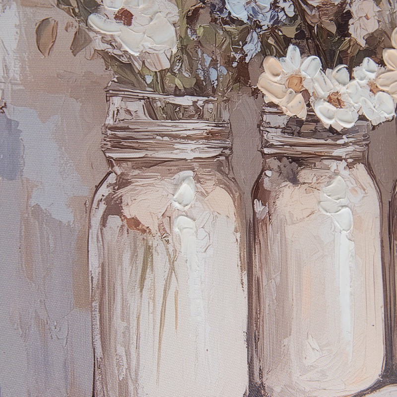 Clayre & Eef Gemälde 51x51 cm Beige Leinwand Blumen