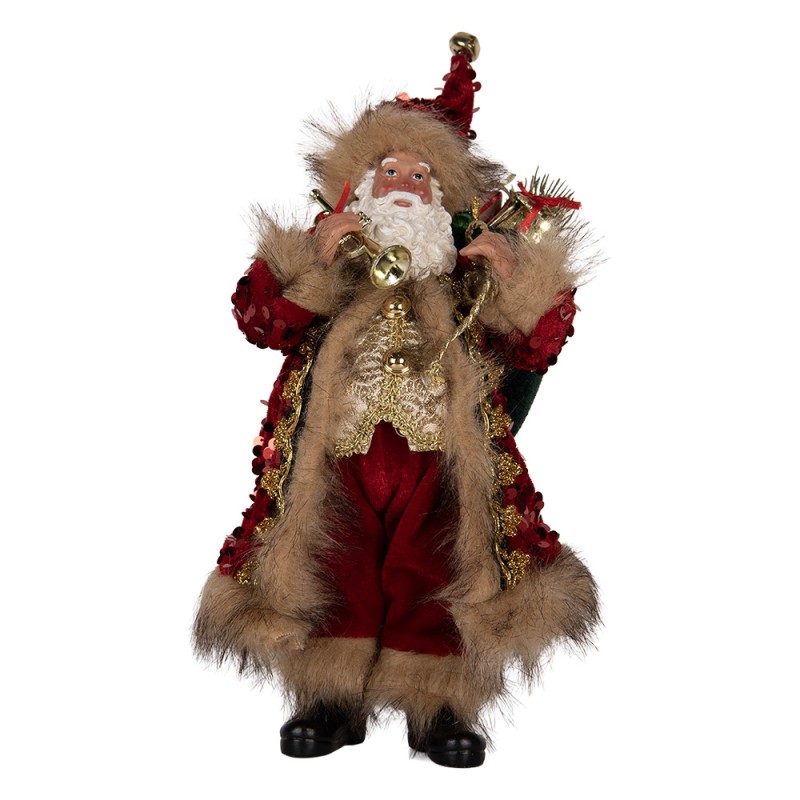 Clayre & Eef Statuetta decorativa di Natale Babbo Natale 16x12x31 cm Rosso Tessuto