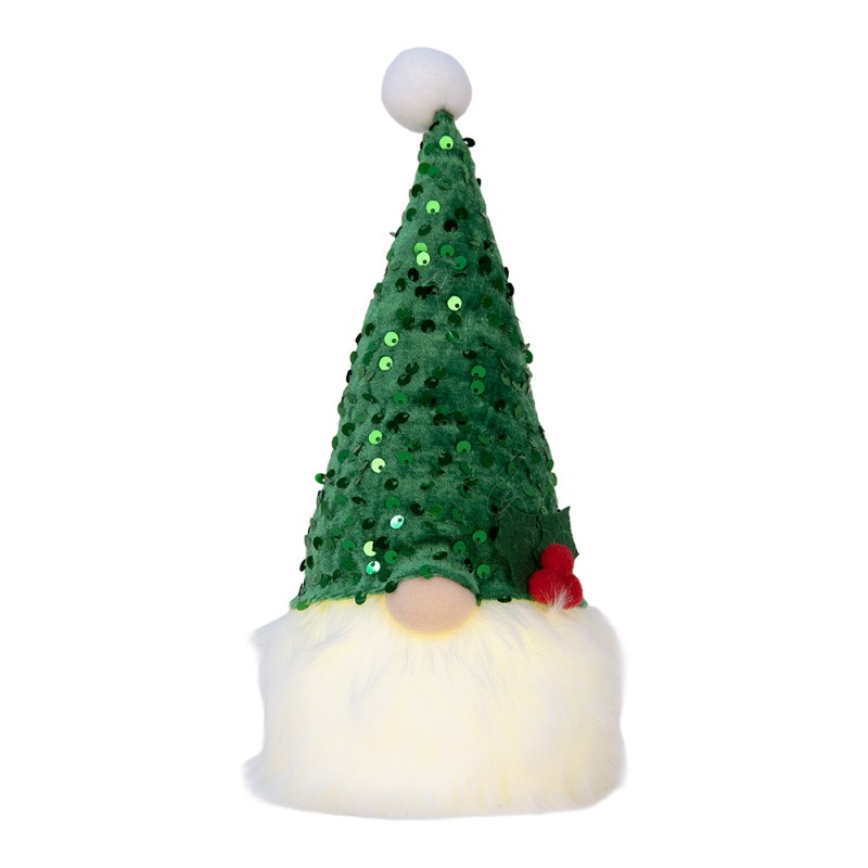 Clayre & Eef Kerstdecoratie met LED-verlichting Kabouter 10x10x25 cm Groen Synthetisch