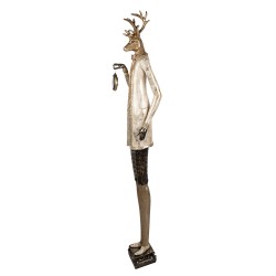 Clayre & Eef Décoration de Noël Image Cerf 27x21x160 cm Beige Plastique Horloge