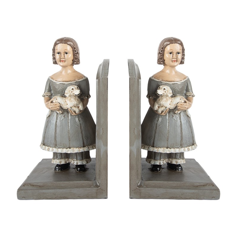Clayre & Eef Buchstützen 2er-Set 23x11x22 cm Grau Kunststoff