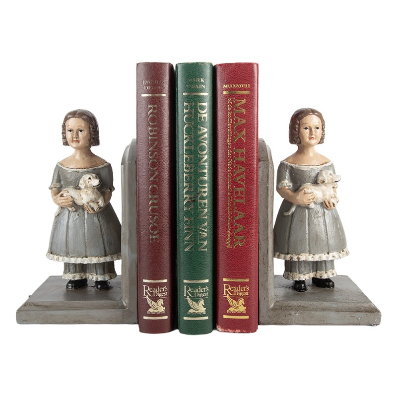 Clayre & Eef Buchstützen 2er-Set 23x11x22 cm Grau Kunststoff