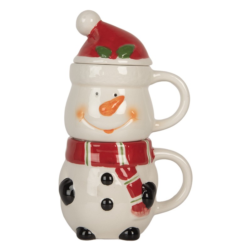 Clayre & Eef Tasse Weihnachtsmann;Schneemann 300/375 ml Weiß Rot Keramik