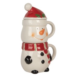 Clayre & Eef Tazza Babbo Natale ;Pupazzo di neve 300/375 ml Bianco Rosso Ceramica