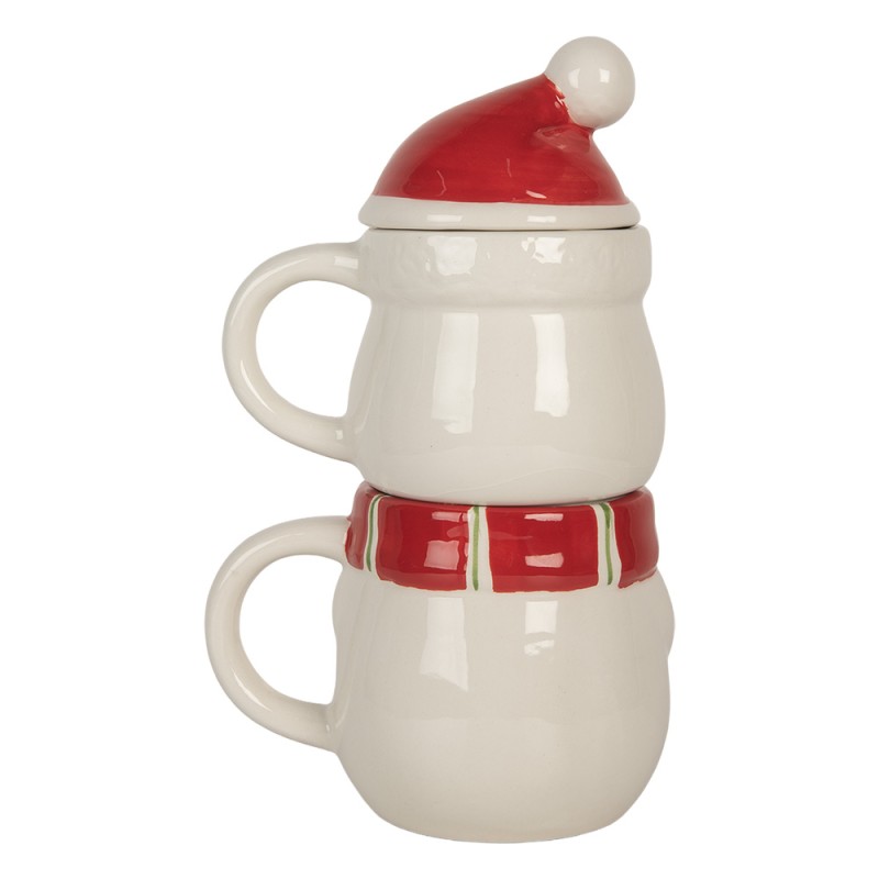 Clayre & Eef Tasse Weihnachtsmann;Schneemann 300/375 ml Weiß Rot Keramik