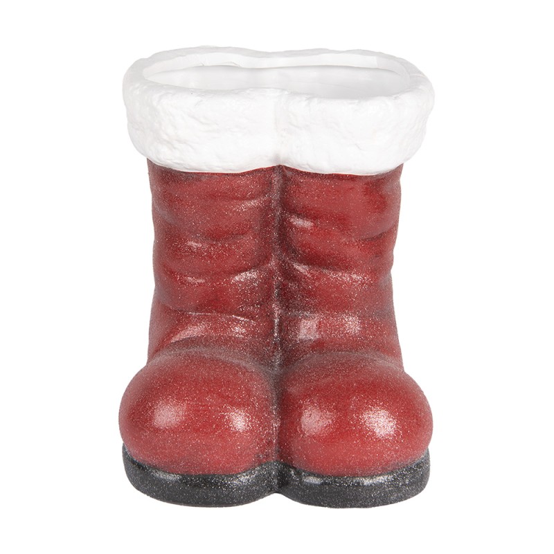 Clayre & Eef Décoration de Noël Image Chaussures 22x22x23 cm Rouge Terre cuite