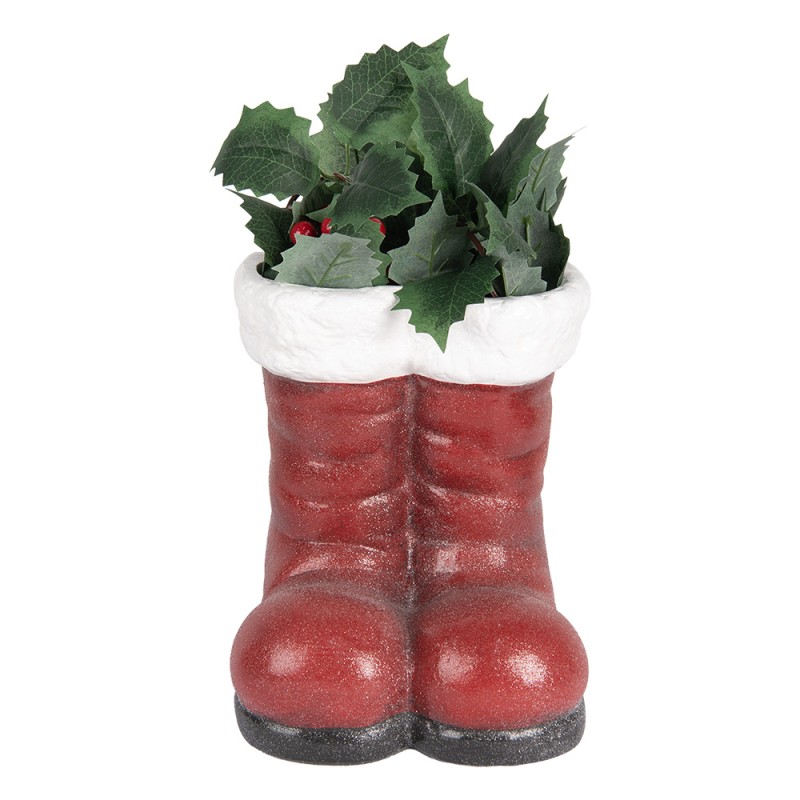 Clayre & Eef Décoration de Noël Image Chaussures 22x22x23 cm Rouge Terre cuite