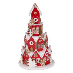 Clayre & Eef Maison en pain d'épices avec LED Ø 13x22 cm Rouge Plastique